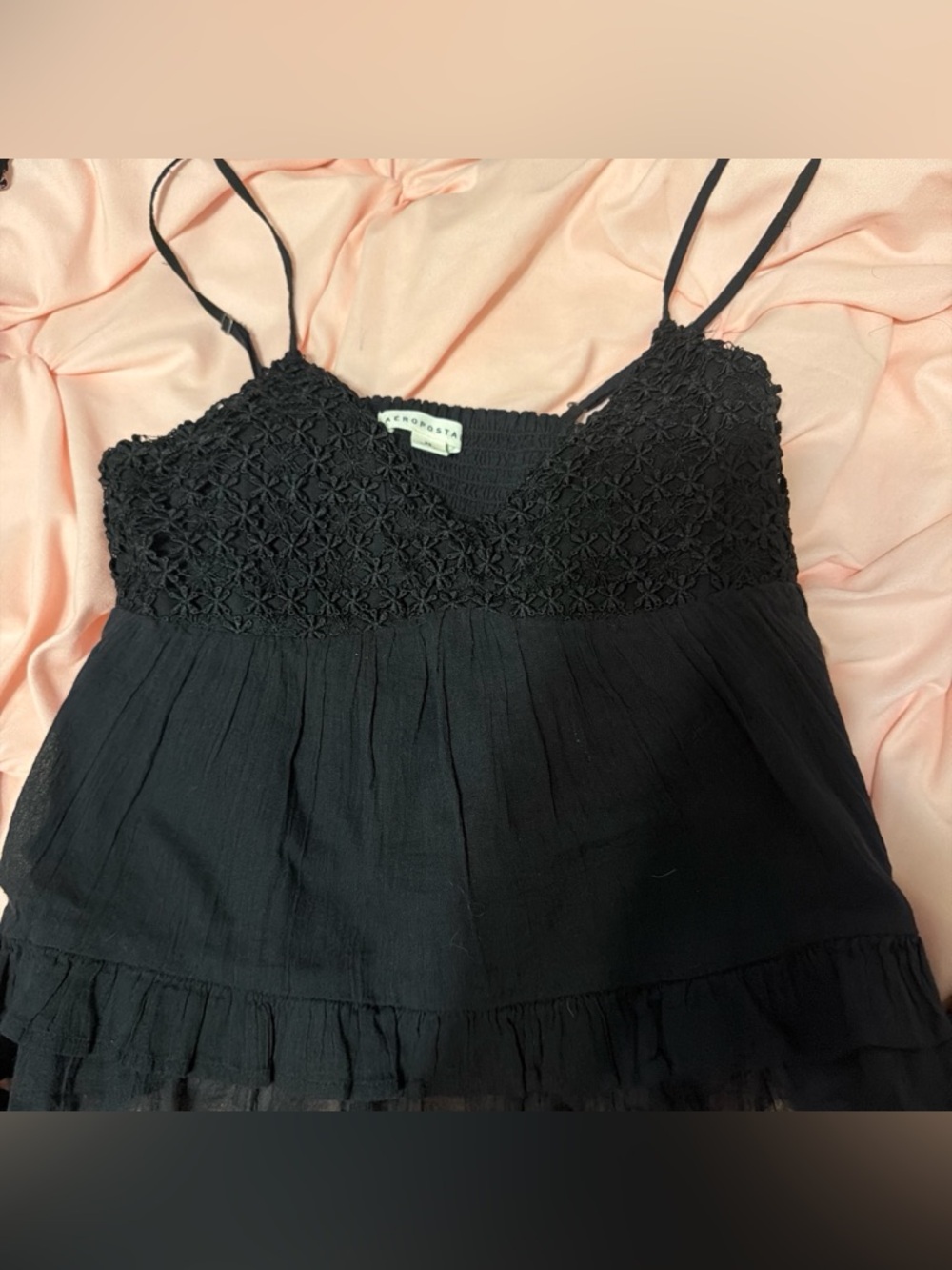 Abercrombie & Fitch Black Crochet-Trim Spaghetti Strap Cami